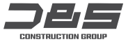 Logo of DES Construction Group with "DES" in large, bold block letters and "Construction Group" written underneath in smaller, uppercase letters, symbolizing strength akin to solid concrete.